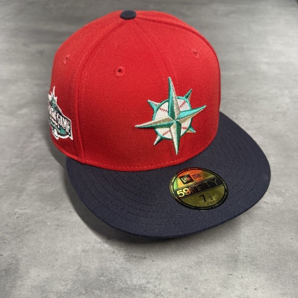 Hat Club Seattle Mariners New Era Cap 7‎ 1/2 Red Teal Navy Two Tone Side Patch